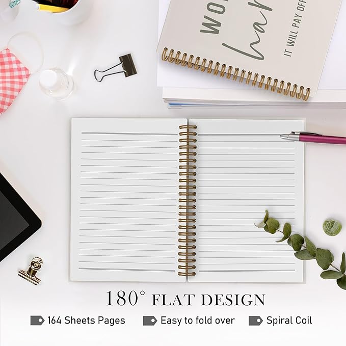 QLMX Work Hard Motivational Spiral Notebook, Inspirational Journal Notebook, Beige Motivational Gifts Notebooks for Work, Inspirational Office Supplies Gifts for Women Men Coworkers Employee, 5.5x8.3