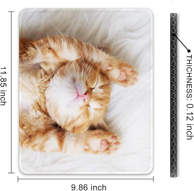 Auhoahsil Mouse Pad, 12 x 10 in Cute Cat Theme Computer Mouse Pad for Desk, Premium-Textured Non-Slip Rubber Stitched Edges Waterproof Square Mouse Mat for Gaming Work Wireless Mice, White