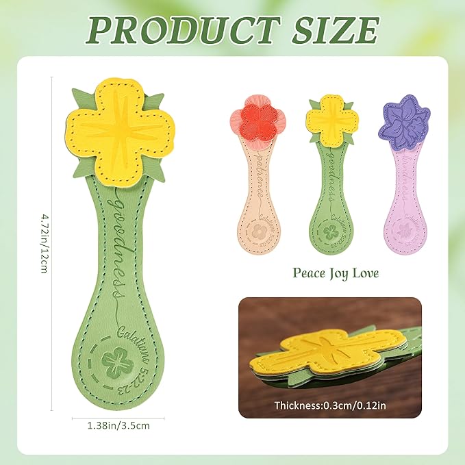 3 PCS Fruit of Spirit Magnetic Leather Bookmarks, Floral Patterns (Patience Kindness Goodness) of Galatians, Bible-Inspired Page Markers, Double-Sided, Gift for Book Lovers, Students, Book Accessories