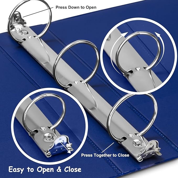 COMIX 3 Ring Binder 2 inch with Clear View Cover, 2" View Binder Holds 450 Sheets of US Letter Size Paper, 6 Pack (Dark Blue)