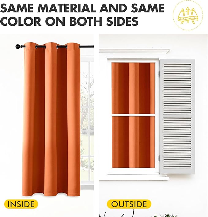 MIULEE Short Fall Curtains for Windows - Orange Blackout Half Window Curtains Thermal Insulated Privacy Drapes for Kitchen Bedroom Bathroom Grommet Top Small Basement Tiers W40 x L36 Inch 2 Panels