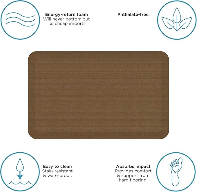 NewLife by GelPro Anti-Fatigue Designer Comfort Kitchen Floor Mat, 20x32”, Grasscloth Khaki Stain Resistant Surface with 3/4” Thick Ergo-Foam Core for Health and Wellness