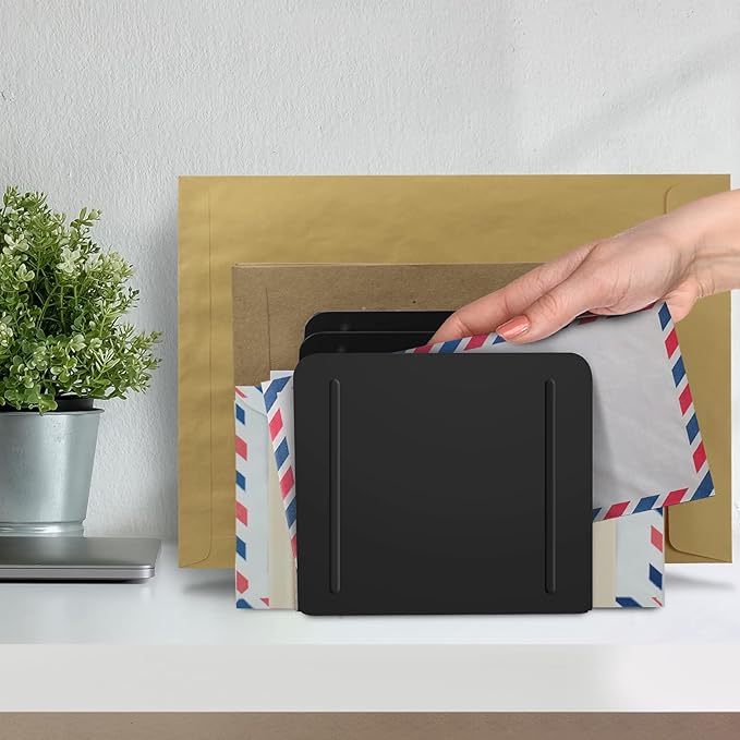 Acrimet 4 Section Vertical Metal File Sorter, Desktop File Organizer, Compact and Efficient Solution for Papers & Folders - Black Color