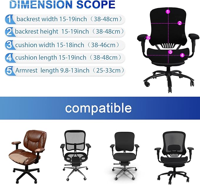 Tallew 4 Pcs Office Chair Covers Set Computer Universal Protective Stretchable Chair Seat Covers Desk Armrest Slipcovers Pads Office Cushion Backrest for Rotating(Black)