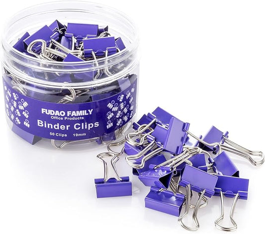 Small Purple Binder Clips, 3/4 Inch (19mm), 50 Pack Mini Clips