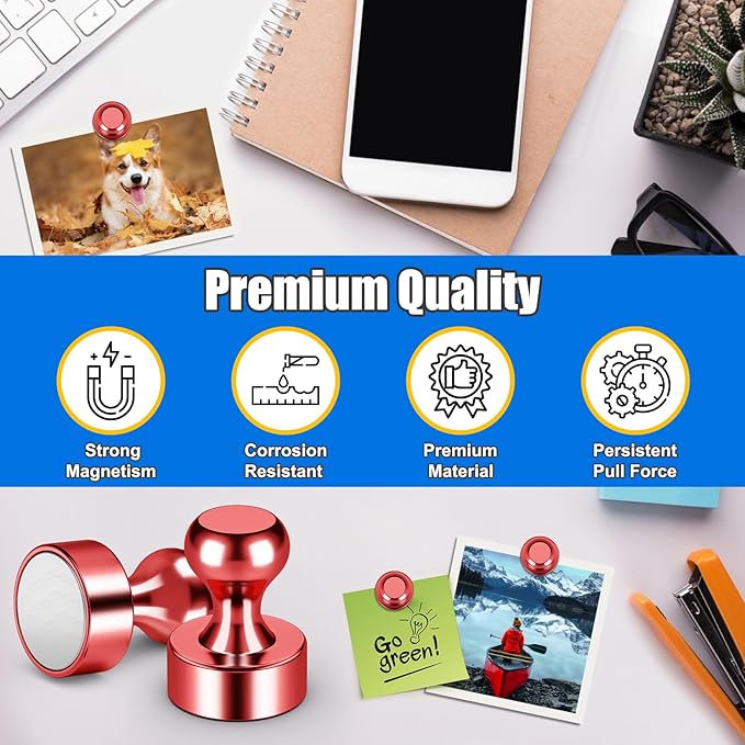 Strong Magnets for Fridge, Mini Whiteboard Magnets, Red Metal Magnetic Push Pins, 120 Pack Magnetic Clips Heavy Duty for Kitchen Accessories, Office Accessories, Locker, Desk