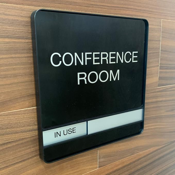 NapTags Conference Room Slider Signs (Black - Black Frame, 8" x 8")