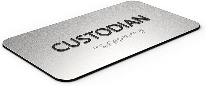 ADASigns Custodian Closet Sign 7" W x 4" H Durable Brushed Aluminum with Grade 2 Braille - Easy Installation with Adhesive Double Sided Tape - ADA Compliant Custodian Sign for Office & Businesses