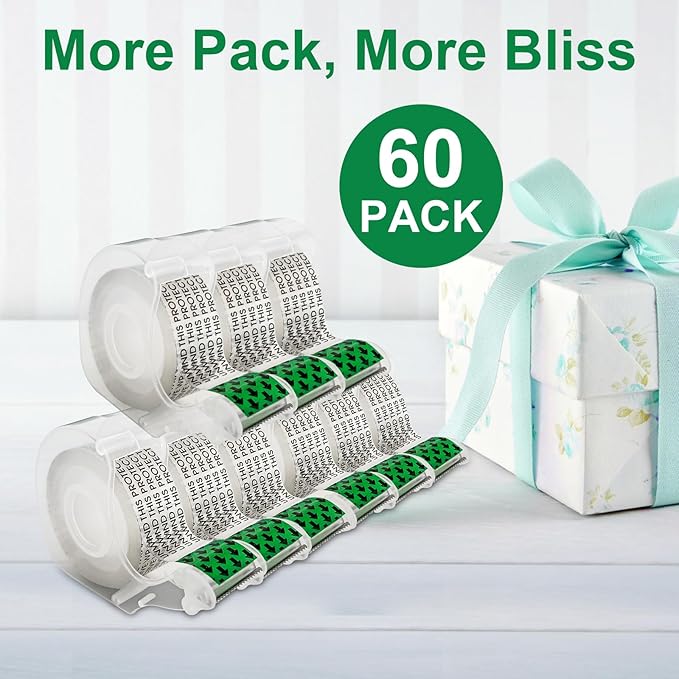 Double Sided Tape for Gift Wrapping with Dispenser, 3/4 in x 300 in, Double Stick Tape 60 Pack, Christmas Wrapping Paper Tape, Linerless, Office and School Supplies