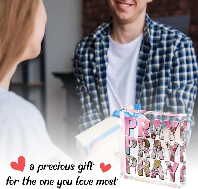 Religious Gifts for Women, Pink Inspirational Decor Pray Over It Bible Verse Art Christian Gifts, 4x 4 Inches Office Desk Accessories Decor Sign