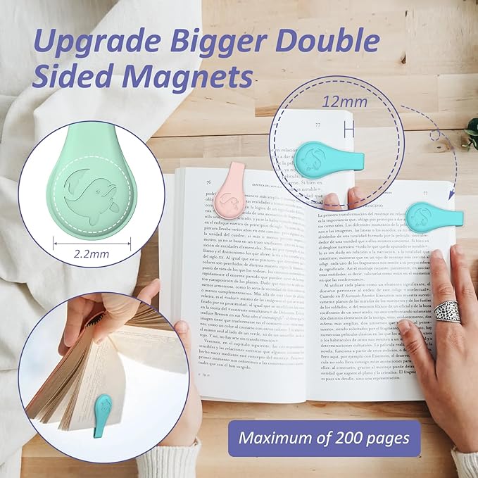 Magnetic Silicone Bookmarks for Reading Book, 3 PCS Extra Strong Magnetic Book Mark Clip Cute Dolphin Book Page Holders Accessories Gift for Women, Men, Book Lovers, Teachers, Readers, Kids