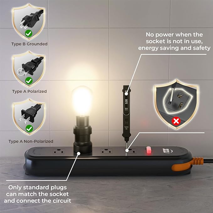 Outdoor Power Strip Weatherproof, 7-in-1 Surge Protector with 4 Wide Outlets 2USB A and 1USB C,1875W/15A, 6FT Flat Plug Multi-Plug Outdoor Extension Cord Waterproof for Indoor Outdoor, UL FCC Listed