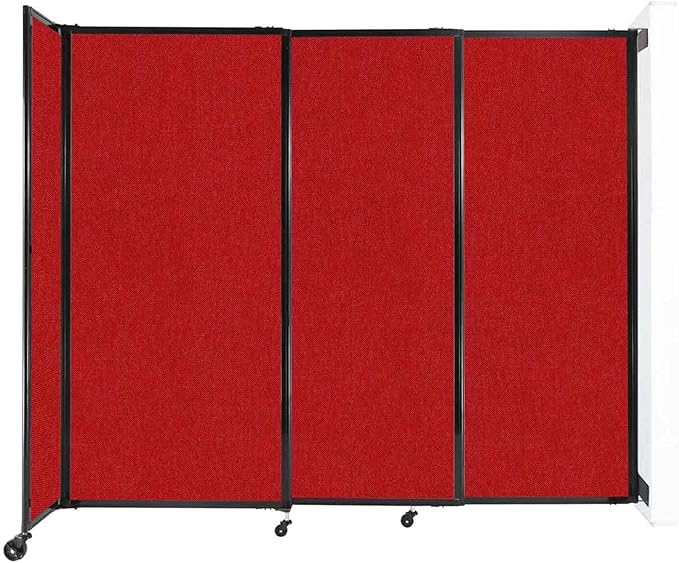 Wall-Mounted Sliding StraightWall Room Divider | Adjustable Widths | Locking Wheels | Room Separator | Up to 7'2" Wide x 6' Tall Red Fabric Panels