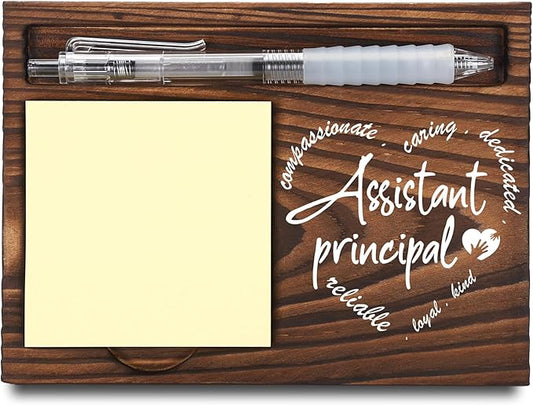 Assistant Principal Gifts, Assistant Principal Appreciation Gifts, Thank You Gifts, Sticky Note Holder, Post-it Note Dispenser for Desk, Wooden Post-it Note & Pen Holder 6.5" x 4.7" - FTA112