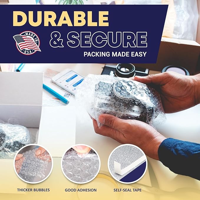 Bulk 2500 Pcs Mixed Size Bubble Out Bags – 6x8.5 (1500) + 9x12 (1000) Clear Bubble Pouches, Self-Sealing Bubble Wrap Bags for Shipping, Packing, Storage