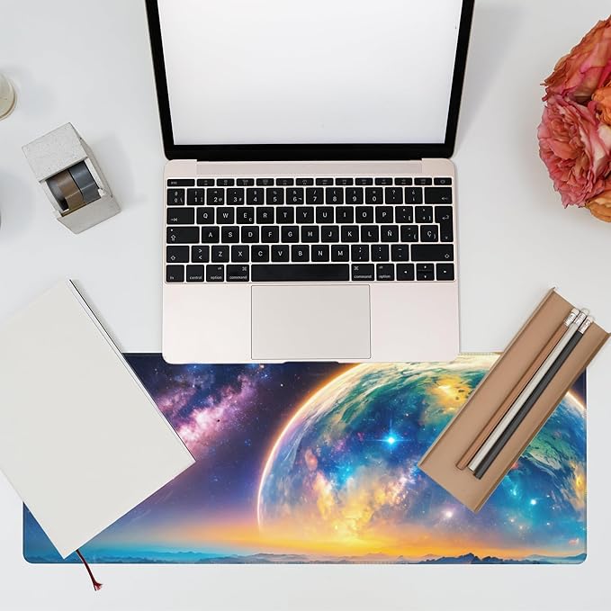 Desk Mat,Galaxy Earth Planet Desk Pad,Science Fiction Cosmic Large Gaming Mouse Pad for Desk,Extended Big Computer Keyboard Mouse Pad with Non-Slip Base and Stitched Edge,31.5"x11.8"