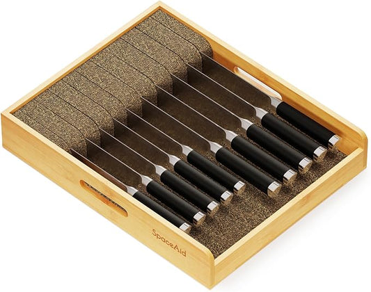 SpaceAid Large Knife Drawer Organizer Bamboo Insert Dock, Kitchen Steak Knives Holder Organizers Block for Drawer in Storage Organization (Large)