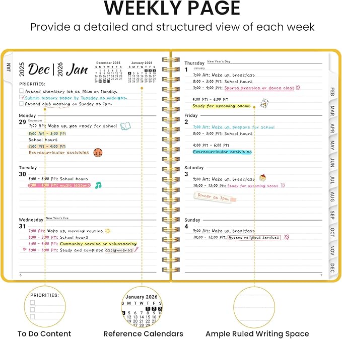 2026 Planner, Weekly and Monthly Calendar Planner, January 2026 - December 2026, Hardcover 2026 Calendar Planner Book with Tabs For Women & Men, Inner Pocket, Spiral Bound, Perfect for Office Home School Supplies - A4 (8.5" x 11"), Yellow
