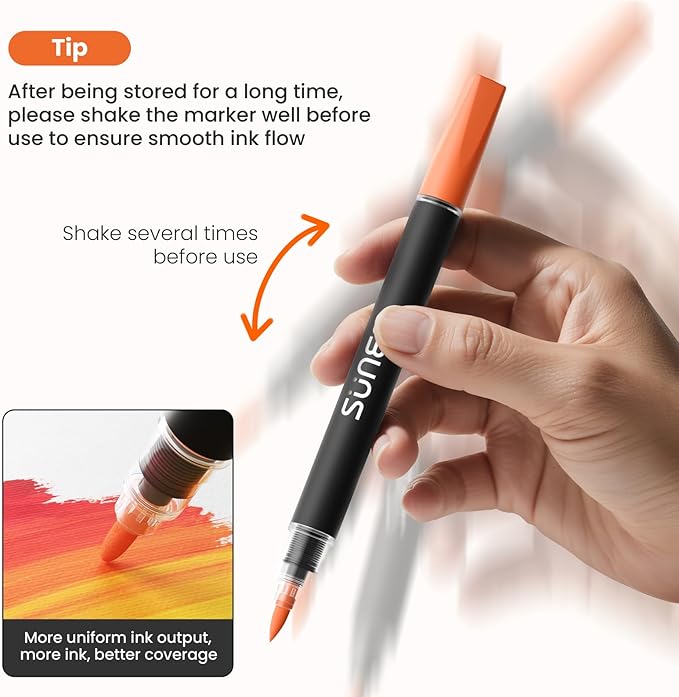 SUNEE 30 Colors Acrylic Paint Markers, Dual Tip with Bullet and Brush Tip Paint Pens with Automatic Ink Control System, Coloring Markers for Rock, Wood, Canvas, Glass DIY Crafts Art Supplies Kit