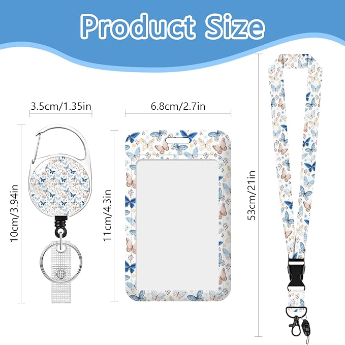 Butterfly Badge Holder Reel Lanyard,ID Card Badge Holder Retractable Name Tag Clips for Doctor Nurse Teacher Office Student
