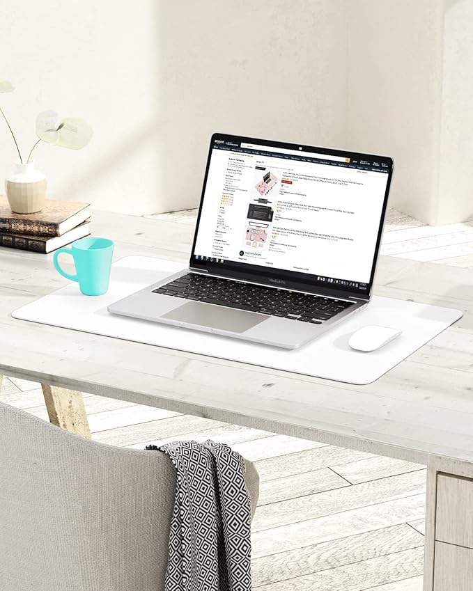 YSAGi Non-Slip Leather Desk Pad, Waterproof Laptop Computer Desk Keyboard Mat, Table Protector Blotter Mat, Large Mouse Pad for Office/Work/Home/Decor(White, 23.6" x 13.7")