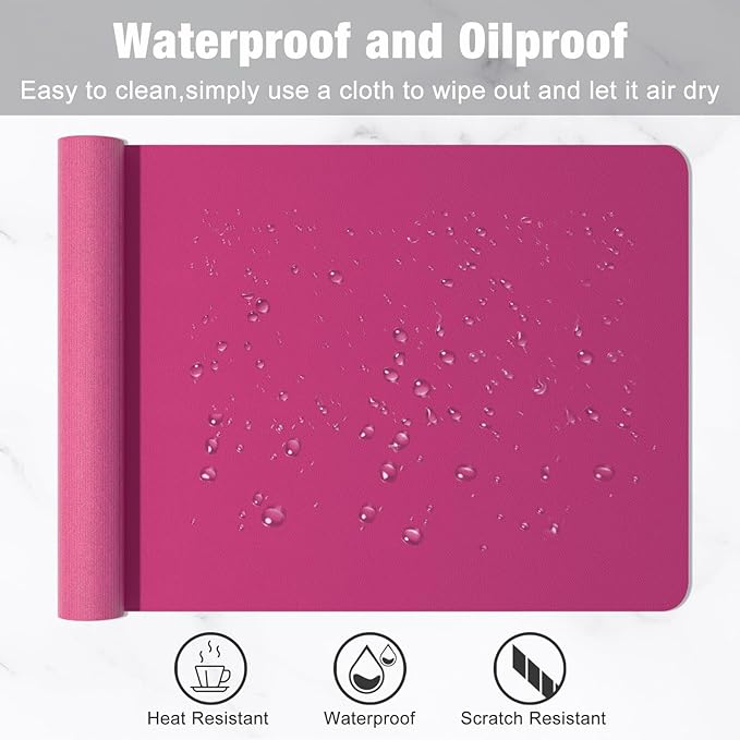 Hsurbtra Desk Pad, 30" x 14" PU Leather Desk Mat, XL Extended Mouse Pad, Waterproof Desktop Blotter Protector, Non-Slip Ultra Thin Large Laptop Keyboard Writing Mat for Office Home, Bright Rose