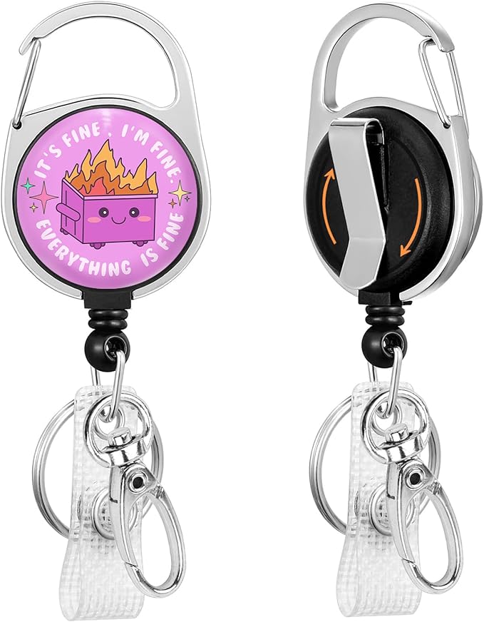 Gctriki Dumpster on Fire Badge Reel Retractable with 360° Swivel Carabiner Clip, Funny Work ID Badge Holder Retractable Clip, Students Nurse Teacher ID Card Holder Keychain Accessories Office Gifts