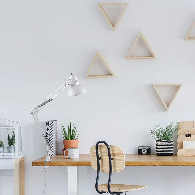 GLOBE Electric 52847 31.5 Inch Swing Arm Clamp-On White Desk Lamp with Nickel Accents, On/Off Rotary Switch, Book Reading Light, Home Essentials, Office Décor, LED Bulb Compatible (Pack of 6)