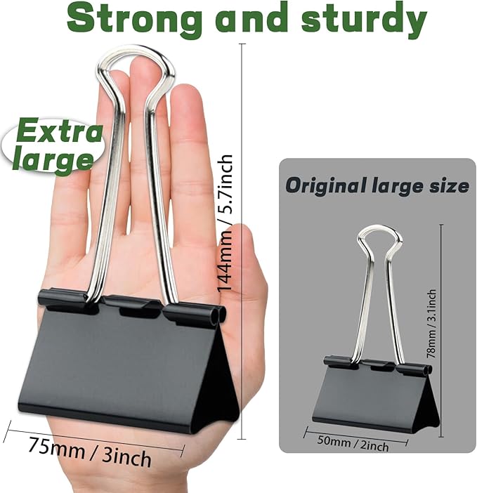3 Inch Jumbo Binder Clips(24 Pack), Extra Large Binder Clips Heavy Duty Paper Clamps for Office and Home Supplies, Black