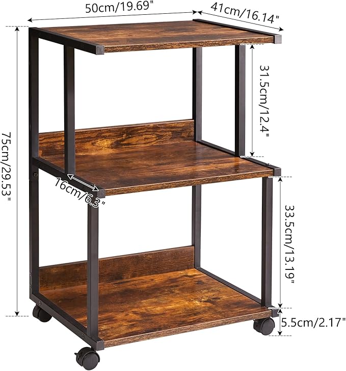 IBUYKE Printer Stand with Storage Shelf,3 Tier Printer Table with Wheels,Printer Cart for Home Office Organization, Rolling Cart Stand for Heat Press Microwave and Mini Fridge TPS001H