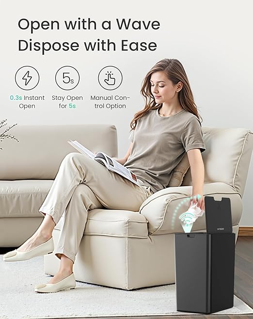 Cesun 2 Pack 4 Gallon Bathroom Trash Can with Lid, Small Automatic Trash Can, Touchless Motion Sensor Garbage Can, Black Plastic Waste Basket for Bathroom, Bedroom, Toilet, Office, Rv