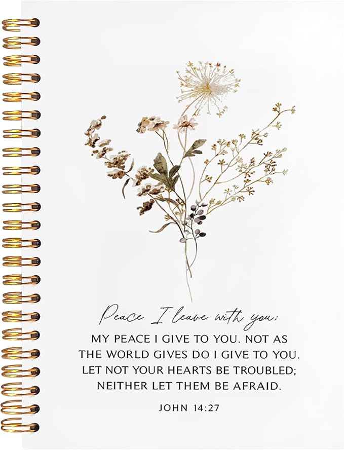 BearCake Peace I Leave with You Floral Christian Notebook Journal, Christian Gifts for Women, Bible Notebooks for Note Taking, Bible Journaling Notebook, Hardcover Spiral Notebook 5.5x8.3