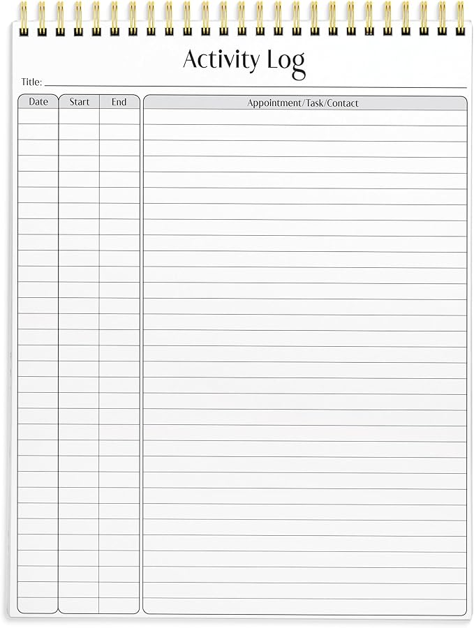 Better Office Products Activity Log Notepad, 8.5" x 11", Planning Note Pad, 50 Sheets, Double-Wire Spiral, Daily Time Tracking Productivity Checklist Organizer,(1 Pack)