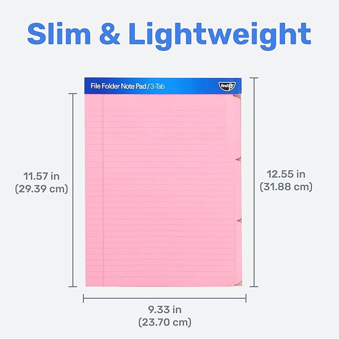 Find It File Folder Notepad - Pack of 72-9.5 x 12.5 Inch Notebook Organizer Folders for Filing, Document, and Clipboard Organization - Pink