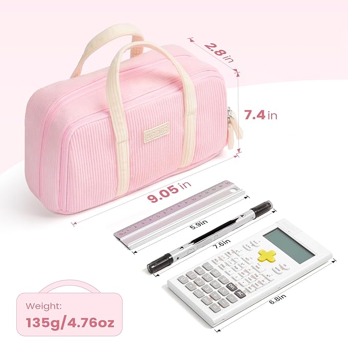 Sooez Large Pencil Case Pouch, Extra Big Pencil Bag with 5 Compartments, Pen Case Wide Opening, Soft Corduroy Pen Bag Organizer with Zipper, Cute Aesthetic School Supplies for Teen Girls, Black