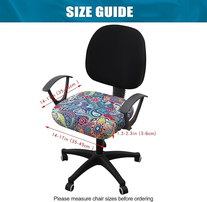 Smiry Printed Office Computer Chair Seat Covers, Stretch Fit Universal Desk Rotating Chair Cover Washable Removable Seat Cushion Protectors - Blue Green