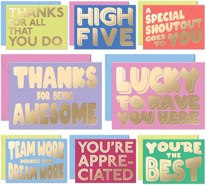 S&O Employee Appreciation Cards for Coworkers - 8 Designs - Assorted Thank You Cards with Envelopes - For Office Staff Recognition, Work Anniversary & Gratitude - Staff Appreciation, 4x5.5”