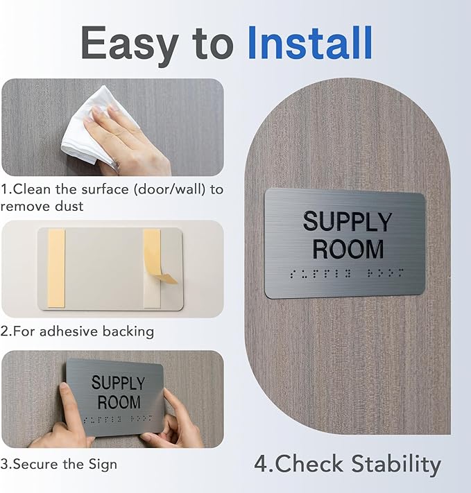 RECEPTION Signs with Raised Text & Grade 2 Braille, Brushed Aluminum/Silver Finish Easy Install with Double-Sided Tape, ADA Compliant Office Door Sign