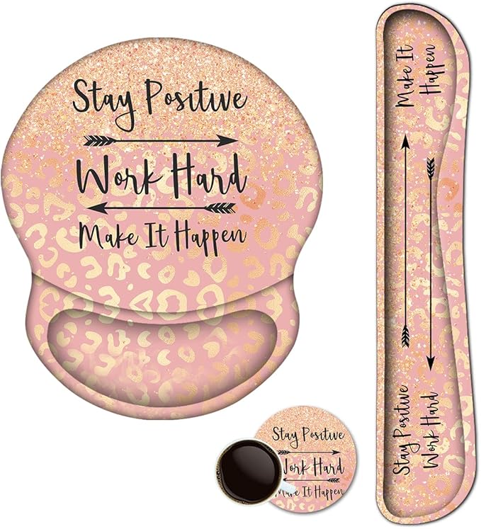 ArtSo Mouse Pad Keyboard Wrist Rest Support Ergonomic, Upgraded Cushion Mousepad Gel Memory Foam Non-Slip Rubber Base Pain Relief & Easy Typing for Home,Office, Pink Orange Stay Positive