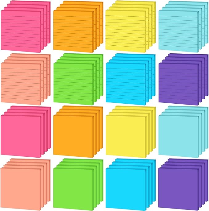 Yexiya 64 Pcs Lined Sticky Notes Self Stick Notes with Lines Bright Assorted Colors Sticky Pad for Home Office Products Post Memos, 1920 Sheets(3 x 3 Inch,Lined, Blank)