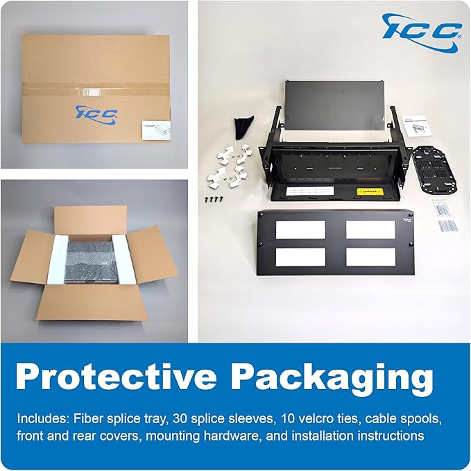 ICC 4U Fiber Optic Rack Mount Enclosure - 12 Slots for LGX Compatible Adapter Panels or Cassettes, Supports up to 288 Fibers, Fits 19-Inch Racks, Secure Fiber Management Solution, ICFORET4RM