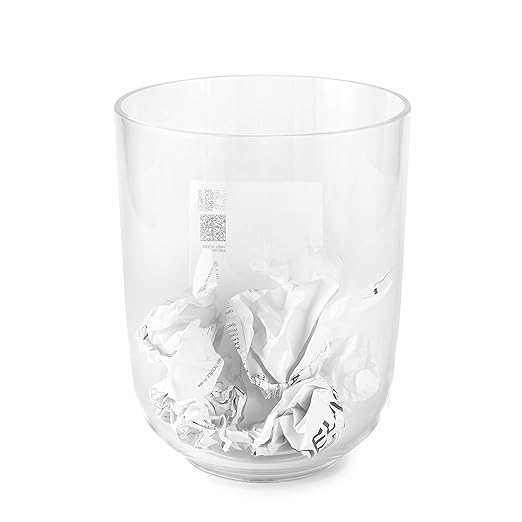 Huang Acrylic Clear Round Wastebasket Trash Can | Garbage Container Bin for Bathrooms, Kitchens, Home Offices | Shatter-Proof, Stylish, Durable and Compact Design