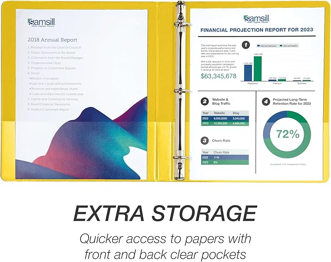 Samsill Durable 0.5 inch 3 Ring Binder, Made in USA, D Ring Binder,FSC 100% Recycled Chipboard, Yellow, 12 Pack