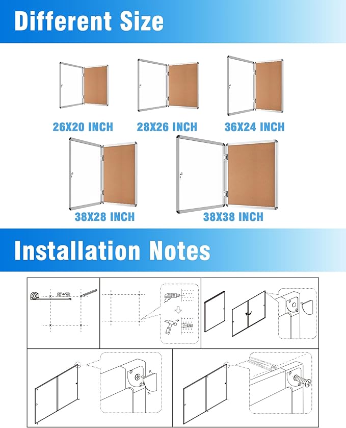 2 Pack 28"x26" Enclosed Bulletin Board, Lockable Weather-Resistant Aluminum Cork Noticeboard for School & Office, Silver Frame w/Cork
