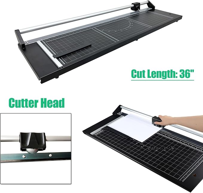 TECHTONGDA Paper Trimmer 36" Cut Length 8-10 Sheets Capacity, Professional Rotary Photo Paper Cutter and Trimmer with Angle Line and 2 Spare Blades for Offices, Schools and Crafts