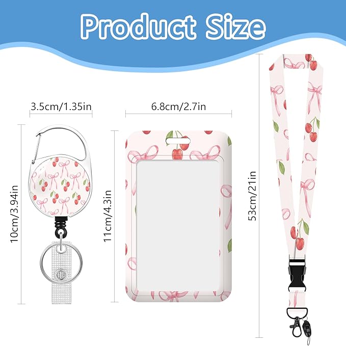 Bow Lanyard with Id Holder, Cute ID Badge Holder with Retractable Lanyard, ID Holder with Badge Reel Clips,Name Tag ID Card Holder Teacher Women Doctor Office Gift