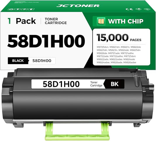 58D1H00 Black High Yield Toner Cartridge with Chip Replacement for Lexmark MS725 MS821 MS822 MS823 MS824 MS825 MS826 MX721 MX722 MX725 MX822 MX824 MX826 Ink Laser Printer dvn dn de ade adhe adxe n