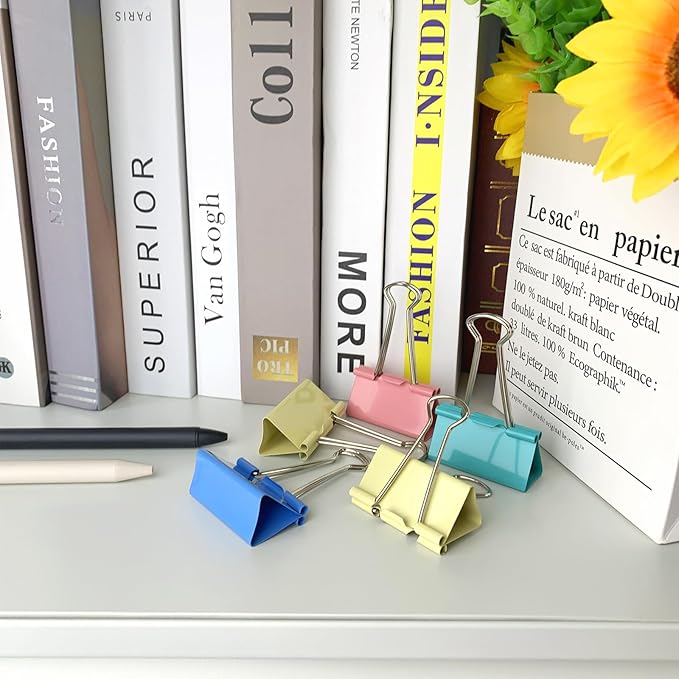 Extra Large 2-Inch Colored Binder Clips, 12-Pack (Pink, Blue, Green, Yellow)