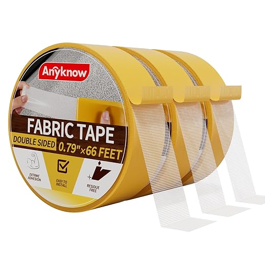 Heavy Duty Double Sided Mesh Tape - Professional Strong Hold Removable Tape for Rug, Carpet, Wall & Clothing, No Residue and No Damage Guaranteed (3 Rolls, 3/4" x 66FT)