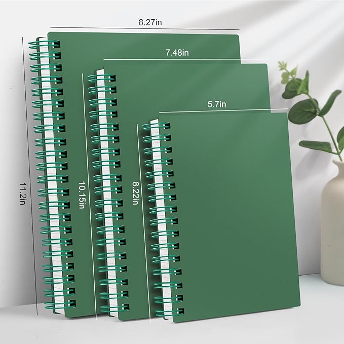 AHGXG Spiral Notebook College Ruled - Spiral Notebook Journal Large B5 7.6" x 10", 300 Pages/150 Sheets, 100GSM Thick Paper, Plastic Hardcover, for Women Men Office School, Green